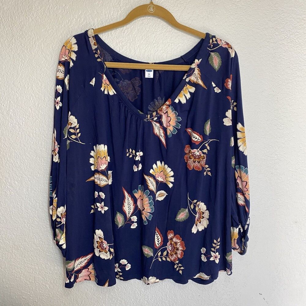 Old Navy Tops Women XXL Set of 2 Knit Floral Brown Bundle Flowy Stretch Boho